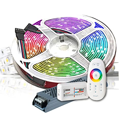 5M PREMIUM 24V RGB+NW RGBW LED Streifen Band Strip 5050 SMD RGB+Kaltweiss LED Lichtleiste 300LEDs 60LED's/M+controll mit RF Touch Fernbedienung +12.5A 300W Siher Netzteil Slim Trafo von TechCore