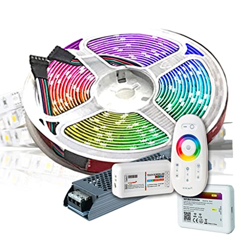 5M PREMIUM 24V RGB+WW RGBW LED Streifen LED Band LED Strip 5050 SMD RGB+Warmweiss LED Lichtleiste 300LEDs 60LED's/M+WLAN WiFi MiLight control Smartphone +Netzteil ULTRA SLIM STROMVERSORGUNG von TechCore