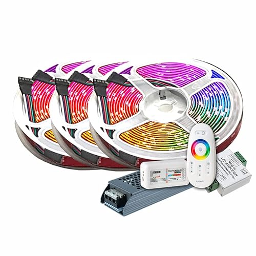 TechCore 15M PREMIUM 24V 4in1 RGBWW RGBW LED Streifen Band Strip 5050 SMD RGB mit warm weiss Lichtleiste 600LEDs 60LED's/M+ Steuerung touch +24v 12.5A 300W Netzteil ULTRA SLIM TRAFO von TechCore