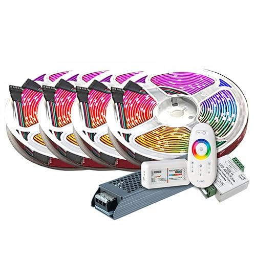 TechCore® 20M PREMIUM 24V 4in1 RGBWW RGBW LED Streifen Band Strip 5050 SMD RGB mit warm weiss Lichtleiste 600LEDs 60LED's/M+ Steuerung touch +24v 12.5A 300W Netzteil ULTRA SLIM TRAFO von TechCore