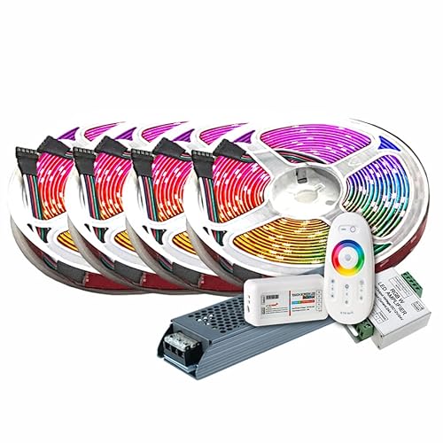 TechCore® 20M PREMIUM 24V 4in1 RGBWW RGBW LED Streifen Band Strip 5050 SMD RGB mit warm weiss Lichtleiste 600LEDs 60LED's/M+ Steuerung touch +24v 12.5A 300W Netzteil ULTRA SLIM TRAFO von TechCore