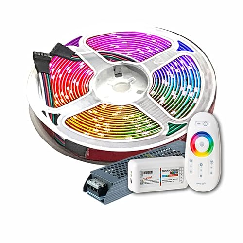 TechCore® 5M PREMIUM 24V 4in1 RGBWW RGBW LED Streifen Band Strip 5050 SMD RGB mit Warm weiss Lichtleiste 600LEDs 60LED's/M+ Steuerung touch +24v 12.5A 300W Netzteil ULTRA SLIM TRAFO von TechCore