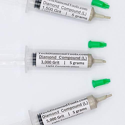 TechDiamondTools Diamant-Polierpaste Set mit 3 Spritzen x 5 g (L), Polierpaste für Knüpfmasse, Größen 1500, 3000, 5000, Mesh – mit Licht (10%) Konzentration von Diamantpulvern von TechDiamondTools