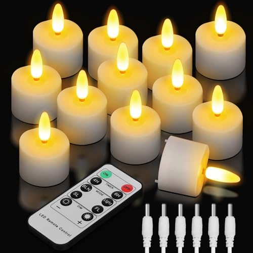 TechKen 12 Stück Wiederaufladbare LED Teelichter Kerzen mit Fernbedienung 4H/6H Timerfunktion,Elektrische LED Teelicht Aufladbar Flackernde Flammenlose Kerzen für Weihnachten,Halloweeny (Stil-1 12stk) von TechKen