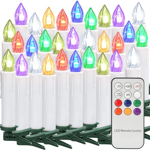 TechKen Weihnachtsbaum Kerzen RGB LED mit Clip Fernbedienung,Flackernd Weihnachtskerze Stabkerzen Dimmbar Christbaumkerzen Kerzenlichter Elektrische Kerzen Flammenlose Kerzen Weihnachtsdeko (30er) von TechKen