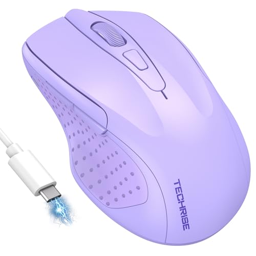 TechRise Bluetooth Maus, 2.4G Maus Kabellos (BT 5.0/3.0 + 2.4G) 4800 DPI Wiederaufladbare Ergonomische Mouse mit USB-A Empfänger, 6 Stufen DPI Stille Funkmaus für Laptops, Computer, PC, Hell Lila von TechRise