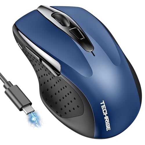 TechRise Bluetooth Maus, 2.4G Maus Kabellos (BT 5.0/3.0 + 2.4G) 4800 DPI Wiederaufladbare Ergonomische Mouse mit USB-A Empfänger, 6 Stufen DPI Stille Funkmaus für Laptops, Computer, PC, Windows, Blau TechRise Bluetooth Maus, 2.4G Maus Kabellos (BT 5.0/3.0 + 2.4G) 4800 DPI Wiederaufladbare Ergonomische Mouse mit USB-A Empfänger, 6 Stufen DPI Stille Funkmaus für Laptops, Computer, PC, Windows, Blau von TechRise