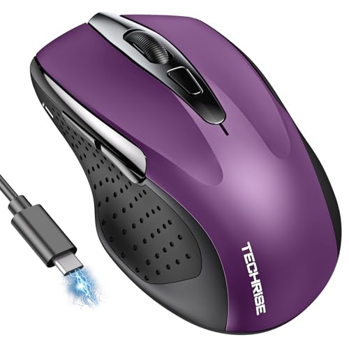 TechRise Bluetooth Maus, 2.4G Maus Kabellos (BT 5.0/3.0 + 2.4G) 4800 DPI Wiederaufladbare Ergonomische Mouse mit USB-A Empfänger, 6 Stufen DPI Stille Funkmaus für Laptops, Computer, PC, Windows, Lila TechRise Bluetooth Maus, 2.4G Maus Kabellos (BT 5.0/3.0 + 2.4G) 4800 DPI Wiederaufladbare Ergonomische Mouse mit USB-A Empfänger, 6 Stufen DPI Stille Funkmaus für Laptops, Computer, PC, Windows, Lila von TechRise