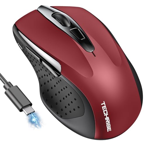 TechRise Bluetooth Maus, 2.4G Maus Kabellos (BT 5.0/3.0 + 2.4G), 4800 DPI Wiederaufladbare Ergonomische Mouse mit USB-A Empfänger, 6 Stufen DPI Stille Funkmaus für Laptops, Computer, PC, Windows, Rot TechRise Bluetooth Maus, 2.4G Maus Kabellos (BT 5.0/3.0 + 2.4G), 4800 DPI Wiederaufladbare Ergonomische Mouse mit USB-A Empfänger, 6 Stufen DPI Stille Funkmaus für Laptops, Computer, PC, Windows, Rot von TechRise