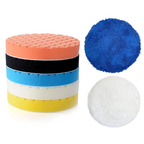 7 Stück Auto Polierpads 150MM Polierschwämme Pads, Auto Waben Polieren Schwämme Polierpad Klett Set Vielseitiges Polierschaum Set für Exzenter Poliermaschine Schleifmaschine von TechVizrs