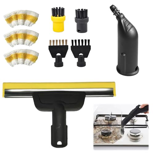9 Stück für Kärcher Dampfreiniger Zubehör SC1 SC2 SC3 SC4 SC5, Rundbürste, Flachbürste, Gebogene Düse, Hand-Dampfbürste, Reinigungstuch-Bezug für Kärcher Dampfreiniger von TechVizrs