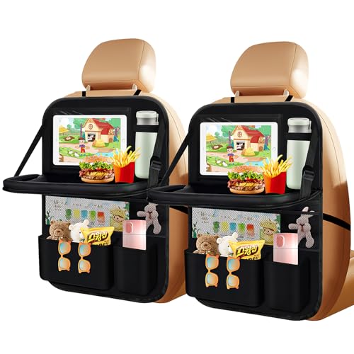 TechVizrs Autositz Organizer, 2 Stück Auto Rückenlehnenschutz Kinder mit Klapptisch, Tablet Tasche und Viele Taschen, Multifunktionale Wasserdicht Rücksitz Organizer, Schwarz von TechVizrs