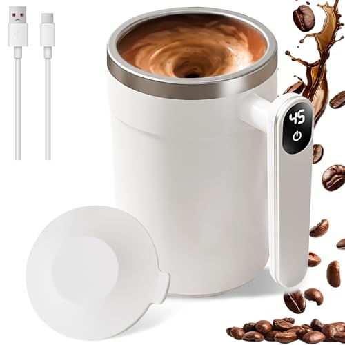 TechVizrs Selbstrührende Kaffeetasse, Automatisch Magnetisch Rührende Kaffeetasse, 400ml Utomatic Magnetic Stirring Coffee Mug aus Edelstahl für Milch, Kakao Im Büro, Küche, Reisen (Weiß) von TechVizrs