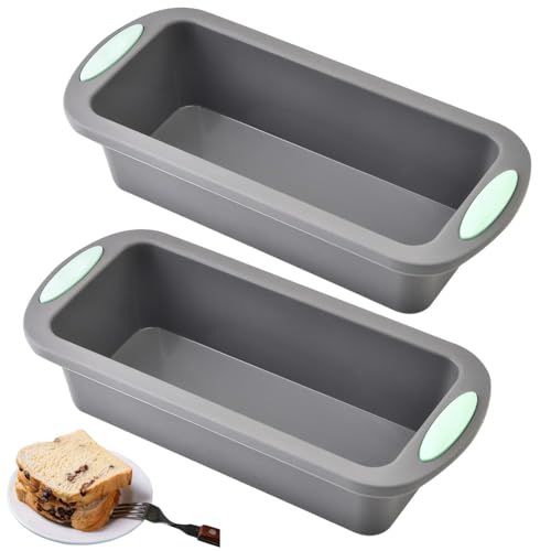 2 Stück Brotbackform Silikon, BPA-frei Kastenform 20 cm Mini Backform Rechteckig Silikon Toastbrot Backform Brotform, Antihaft und Schnellverschluss (Hellgrau, 20 x 10 x 5.5cm) von Techchii
