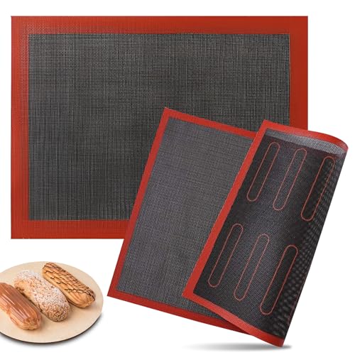 2 Stück Silikon Backmatte, 40x30cm Silikonmatte Antihaft Dauerbackmatte Wiederverwendbar Backmatte Silikon Backofen Rutschfestes Backunterlage für Puffs Plätzchen Brot Gebäck Pizza von Techchii
