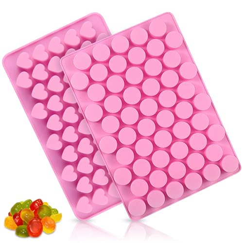 2 Stück Silikon Gummibärchen Form, Gummibärchen Selber Machen, Runde und Herz Süßigkeiten Formen Silikonform Gummibärchen Schokoform für Eiswürfeln Bonbon Schokolade von Techchii