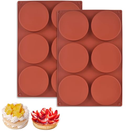 2 Stück Silikonform Rund, 4 Zoll Silikon Backform Rund Große Muffinform Silikon Antihaft Burger Buns Backform für Kuchen Muffin Burger Pudding Schokolade Seife (33 * 22cm) von Techchii