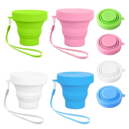 4 Stück Faltbecher Silikon, 170ML Faltbarer Becher mit Deckel und Lanyard Reisebecher Wiederverwendbare Becher Faltbar Kaffeebecher für Camping Outdoor Reisen Sport 4 Stück Faltbecher Silikon, 170ML Faltbarer Becher mit Deckel und Lanyard Reisebecher Wiederverwendbare Becher Faltbar Kaffeebecher für Camping Outdoor Reisen Sport von Techchii