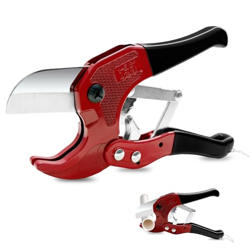 42mm PVC Rohrschere, Rohrschneider Kunststoff mit Ratsche Profi Rohr Schere zum Schneiden von PVC, PEX, PPR, Kunststoffrohren, Rutschsichere Griffe von Techchii