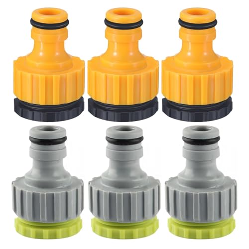 Gardena Wasserhahn Adapter, 6 Stück Garten Schlauchanschluss 1/2 Zoll 3/4 Zoll Schraubgewinde Hahnverbinder Gartenschlauch Anschluss Adapter Kunststoff Schlauchadapter (Grün, Gelb) von Techchii
