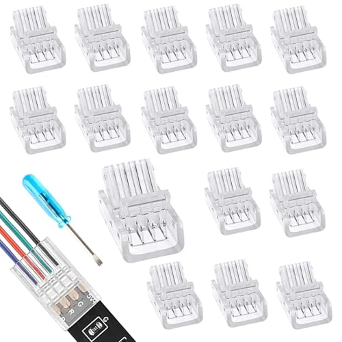 Techchii 16 Stück LED Strip Verbinder 4 Polig 8mm LED Streifen Verbinder 4Pin LED Strip Connector Lötfrei Streifenverbinder Zubehör für SMD 5050/3528 LED Streifen von Techchii