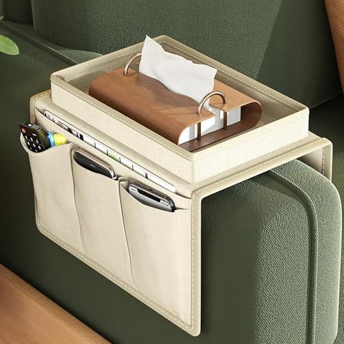 Techchii Sofa Arm Tray Organizer, Vielseitiger Sesseltablett Wasserdicht Sofa Sessel Tisch Halter Rutschfeste Armlehne Organizer mit 4 Taschen für Getränke Telefon Magazin Buch Snacks von Techchii