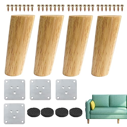 4 Stück Möbelfüße Holz Schräg Konisch 12cm Ersatz Tischbeine Holz Rund Möbelbeine Schrankfüße Sofafüße aus Massivholz mit Montageplatten und Schrauben für Sofa Bett Tische und Couch Stühle von Techfection