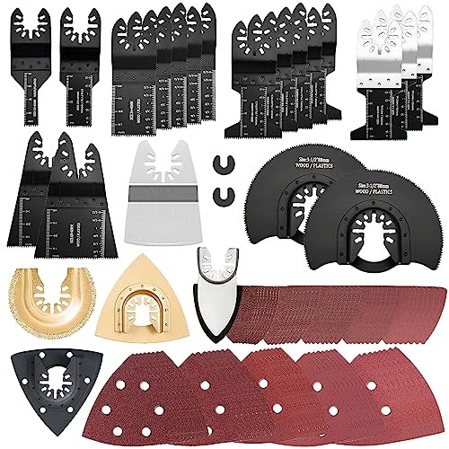 Oszillierendes Sägeblätter Kit Multitool Zubehör Oszillierendes Zubehör Multitool Sägeblätter Set Mix Oszillierende Klingen Schnellspannsystem für Holz Nägeln Metall Kunststoff mit Aufbewahrungsbox von Techfection