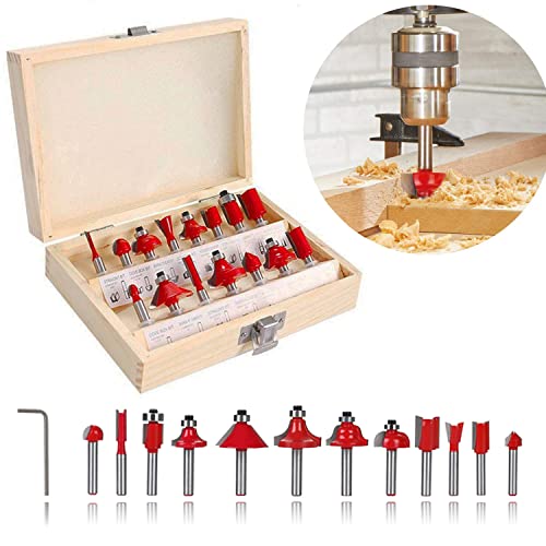 Fräser Bit Set für Oberfräse 15 tlg Holzfräser Fräser Set Fräsersatz Zylindrischer Schaft 6,35mm für Heimwerker Hartmetall Holzfräs-Bits in Holzbox Holzbearbeitung für Oberfräsen Fräser Bit Set für Oberfräse 15 tlg Holzfräser Fräser Set Fräsersatz Zylindrischer Schaft 6,35mm für Heimwerker Hartmetall Holzfräs-Bits in Holzbox Holzbearbeitung für Oberfräsen von Techfection