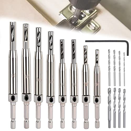 Scharnierbohrer Selbstzentrierende HSS Bohrer 17 PCS Lochsäge Werkzeug Set Zentrierbohrer Lochbohr Satz für Tür Fenster Schrank Schublade Holzbearbeitung Möbel Küchen Fenstertürscharniere Griffe von Techfection