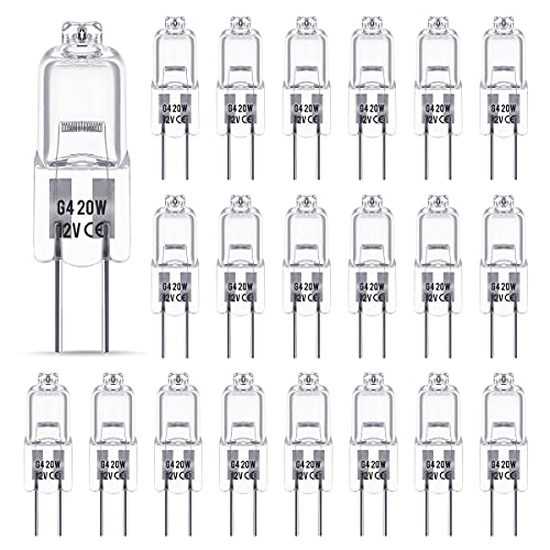 Techgomade G4 halogenlampen 20 Stück, 20W Halogen Stiftsockellampe, 12V, 350LM, Warmweiß, Dimmbar von Techgomade