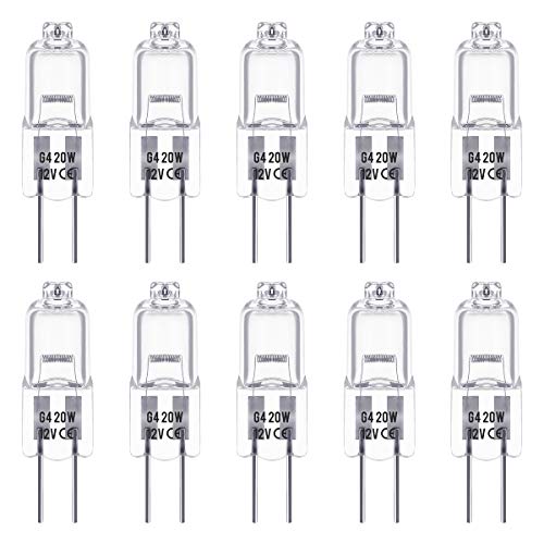 Techgoamde G4 Halogen Leuchtmittel 10er Pack, Halogen 12V 20W, Dimmbar, 350LM, 3000K Warmweiß, ideal für Unterschrank-Puckleuchte, Kronleuchter von Techgomade