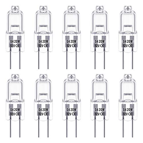 Techgoamde G4 Halogen Leuchtmittel 10er Pack, Halogen 12V 20W, Dimmbar, 350LM, 3000K Warmweiß, ideal für Unterschrank-Puckleuchte, Kronleuchter von Techgomade