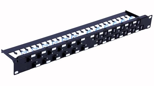 TECHLY Professional 367836 UTP Patchpanel 24 Plätze RJ45 Cat.6A geneigter Ausgang 1U Schwarz Schwarz von Techly