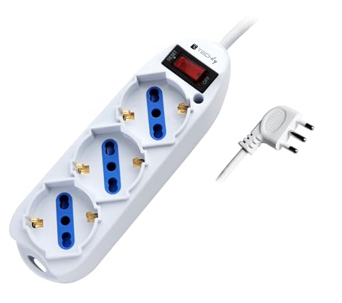 Techly 103021 Mehrfachsteckdose mit 3 Steckdosen, italienisch, Bypass/Schuko mit Stecker 10 A, Weiß von Techly