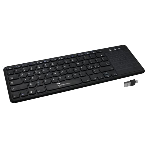 TECHMADE Kabellose Tastatur mit multidirektionalem Touchpad, kabellose Touch-TV-Tastatur, einfache Steuerung, Multimedia und integriertes Touchpad, internationales QWERTY-Layout von Techmade