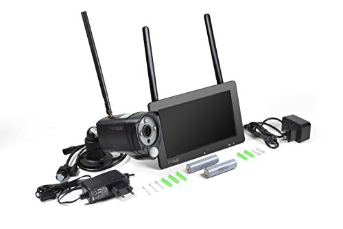 Technaxx Überwachungskamera mit Aufzeichnung, Monitor für Videoüberwachung - FullHD, IP66, Mikrofon, Lautsprecher, 3 IR-LEDs für optimale Nachtsicht - Funk Kamera Set TX-128 von technaxx