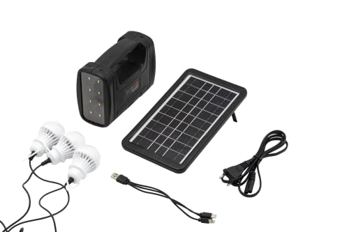 Technaxx tragbares Solar Powerstation Set TX-199 mit 3W Solarpanel, 3x LED Lampen & helles LED-Panel für den Outdoorbereich, Camping & Notfälle – 22 St. Arbeitszeit, USB, Wiederaufladbare SLA Batterie von technaxx