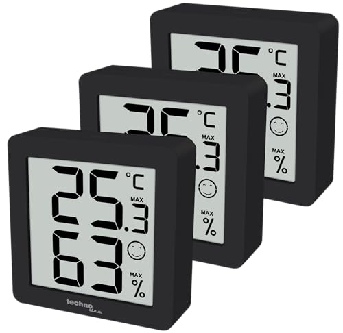 techno line 3er Set WS9425 schwarz, Thermometer, Hygrometer, extra klein, Magnethalterung, 3 x WS9425 in einer Verpackung techno line 3er Set WS9425 schwarz, Thermometer, Hygrometer, extra klein, Magnethalterung, 3 x WS9425 in einer Verpackung von Technoline