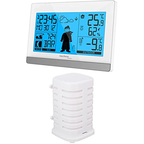 Funkwetterstation WS9612 in weiß, mit Innen- und Außentemperatur, Wettervorhersage, Funkuhr + Technoline TXCOVER, weiß von Technoline