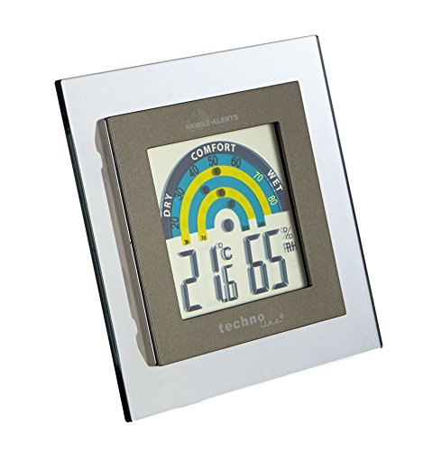 Mobile Alerts MA 10230 Raumklimastation, Zusatzsensor, Datenübertragung auf das Smartphone, Alarmierung via Push-mitteilung, tranparenter Rahmen, silber, 10 x 2 x 10 cm von Technoline