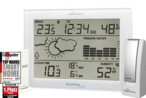 Mobile Alerts MA 10006 Set inklusive Wetterstation MA10410 (mit Alexa kopatibel) und Gateway, Datenübertragung von Temperatur und Luftfeucht direkt aufdas Smartphone, weiß, 12,7 x 3 x 17,1 cm von Technoline