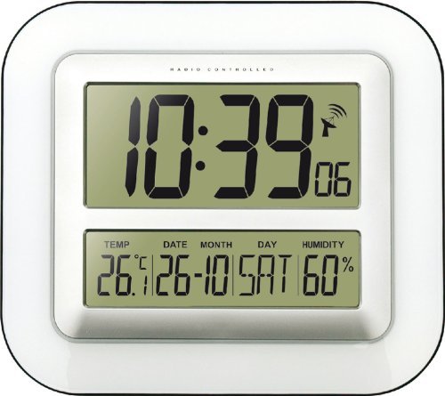 Technoline Jumbo-Funk-Wanduhr WS 8006 Kalender Temperaturanzeige (Weiss mit Batterien) von Technoline