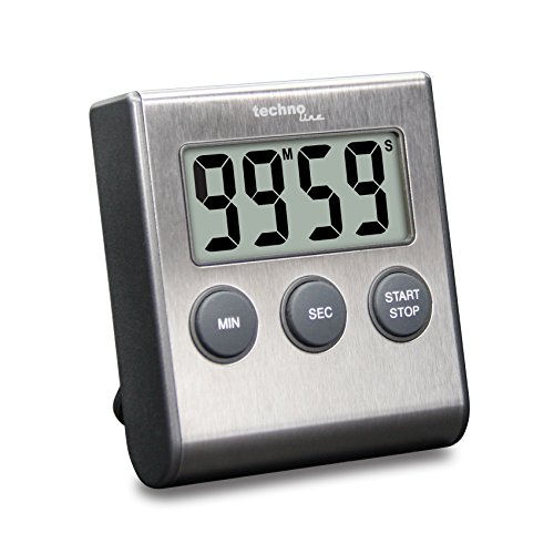 Techno line KT200 - klassischer, digitaler Kurzzeitwecker, Küchenuhr, Eieruhr, hochwertiges Edelstahlgehäuse, Silber, 6.4 x 1.8 x 7.0 cm von Technoline