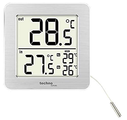 Technoline WS7049 Bürothermometer, digitales Thermometer mit zwei Temperaturmessungen: über Kabelsonde ( 1,5 m) und über das Thermometer selber, für Temperaturüberwachung am Arbeitsplatz von Technoline