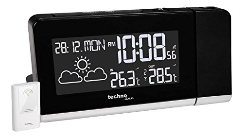 Technoline Projektionswecker WT 539 mit Funkuhr, Innen- /Außentemperaturanzeige, Wettervorhersage und Anzeige mit Farbwechsel, Schwarz von Technoline