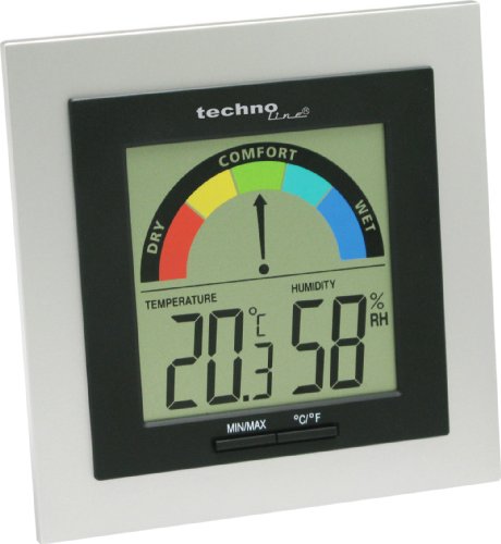 Technoline WS9430 Bürothermometer mit Temperaturanzeige, Luftfeuchteanzeige, Luftqualitätsanzeige, Raumkomfortanzeige, Temperaturstation silber-schwarz von Technoline