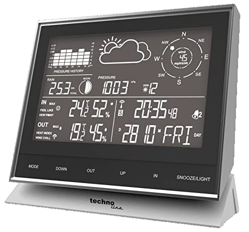 Technoline WS 1700 moderne Wetterstation mit allen relevanten Daten zur aktuellen Wetterlage, mit nützlichen Zusatzfunktionen, schwarz/silber, 153 x 53 x 138 mm von Technoline