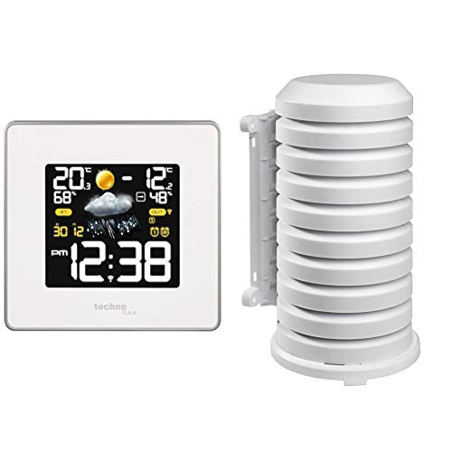 Technoline WS 6440 moderne Wetterstation mit Funkuhr, Temperatur-,Luftfeuchte-, und Luftdruckanzeige, 433 MHz, weiß, 14,8 x 5,4 x 13,7cm & TFA Dostmann Schutzhülle für Sender Artikel, 98.1114.02, weiß von Technoline