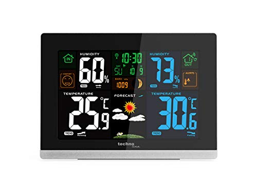 Technoline WS 6462 Funkwetterstation, Innentemperatur, Außentemperatur, Luftfeuchte, Luftdruck, Tendenzanzeige, Farbdisplay, Funkuhr, Mondphasen hochglanz-schwarz,quer Technoline WS 6462 Funkwetterstation, Innentemperatur, Außentemperatur, Luftfeuchte, Luftdruck, Tendenzanzeige, Farbdisplay, Funkuhr, Mondphasen hochglanz-schwarz,quer von Technoline